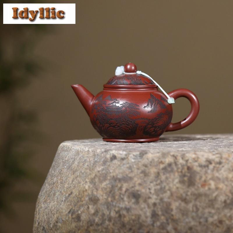 230ml Yixing Purple Clay Teapots Handmade View Hills Pot Raw Ore Dragon's Blood Sand Tea Infuser Kettle Zisha Tea Set Collection