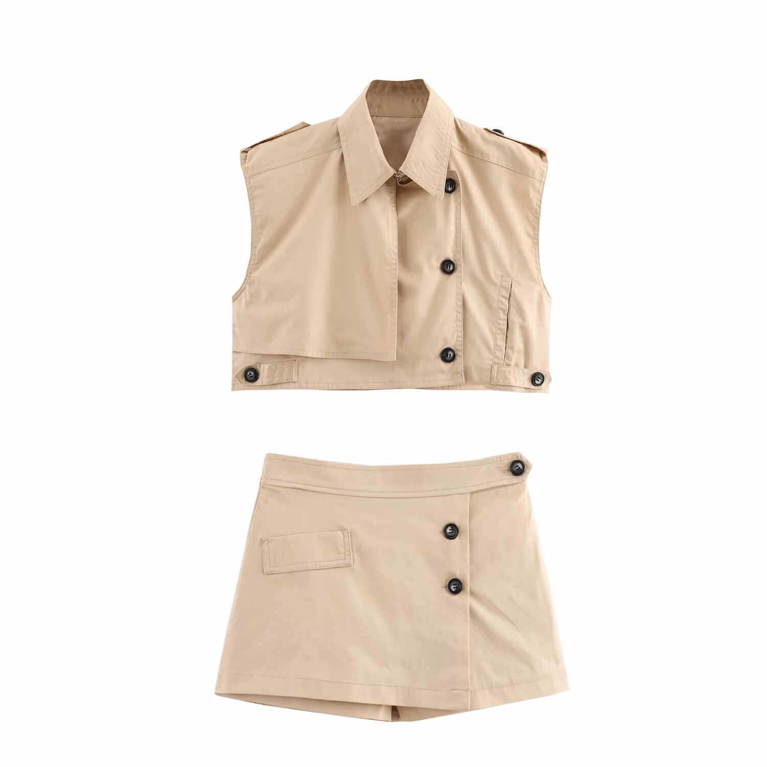 

2025 Spring Women s Sleeveless Turn-Down Collar Strap Set: Top, Skirt, Pants Medium