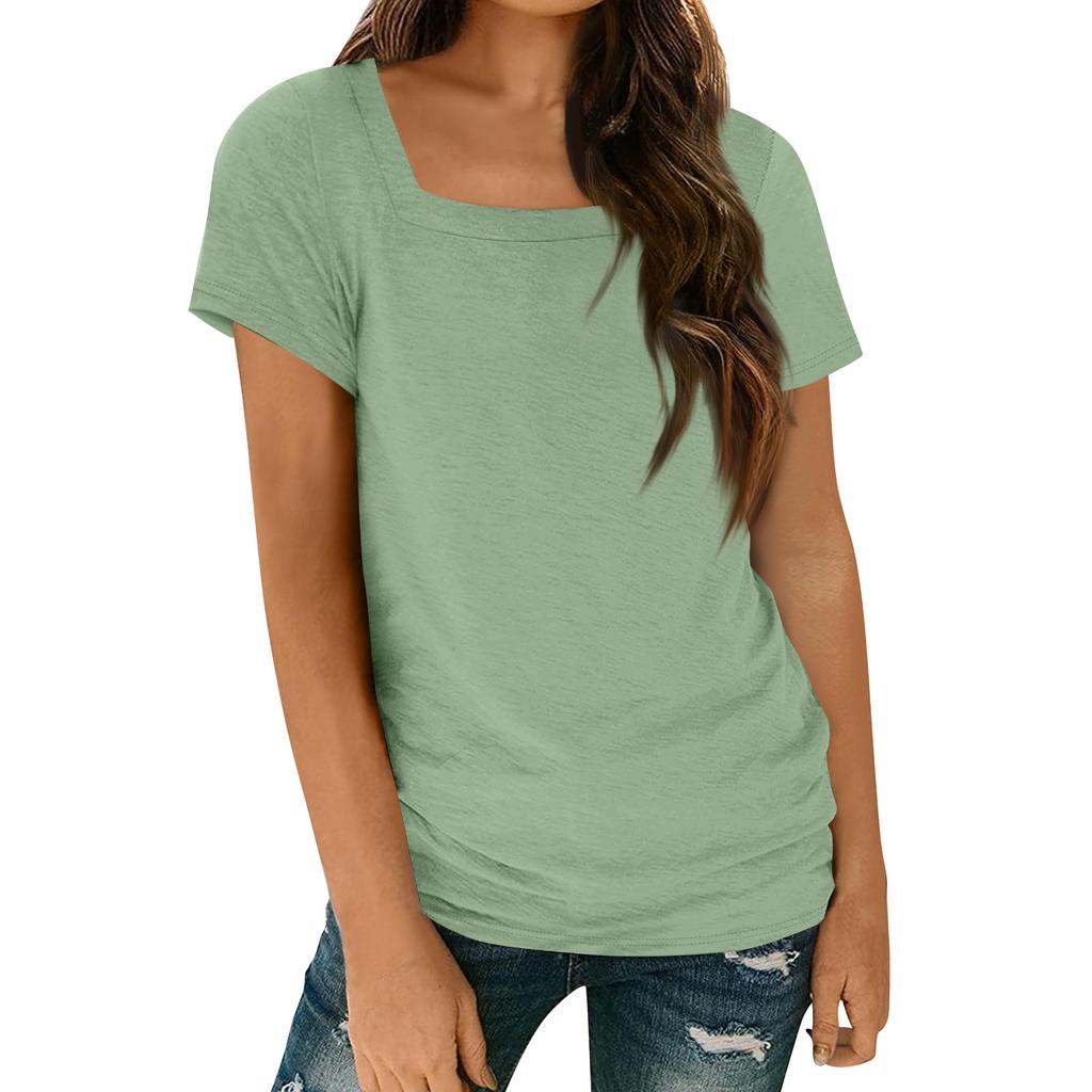 Womens Tops Casual Spring Summer Tshirts Short Sleeve Square Neck Basic Tee Outfits