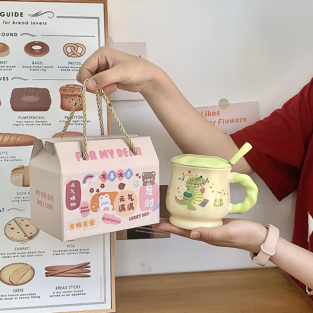 Cute High Value Mug with Lid Spoon Household Water Cup Ceramic Cup for Women's Office Cup Practical Birthday Gift