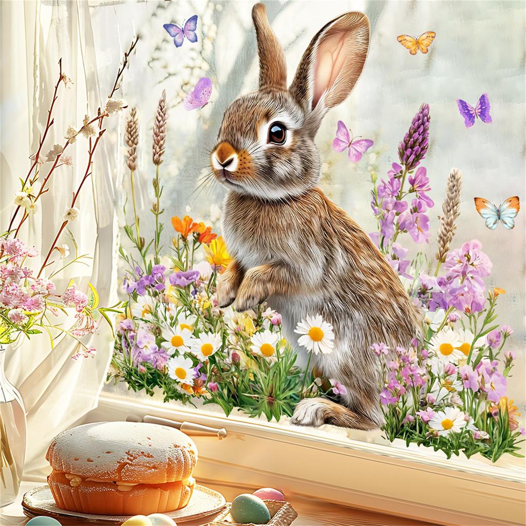 Cartoon Ostern 3D Blume Fensteraufkleber Zimmer Fensterdekoration Haftfrei Statische Aufkleber
