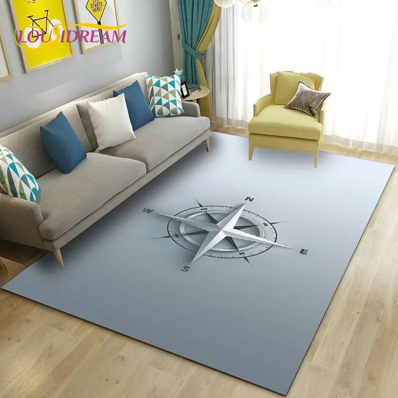 Alfombra retro con diseño de mapa del mundo vintage y brújula, para sala de estar, dormitorio, sofá, decoración, alfombra antideslizante para el suelo