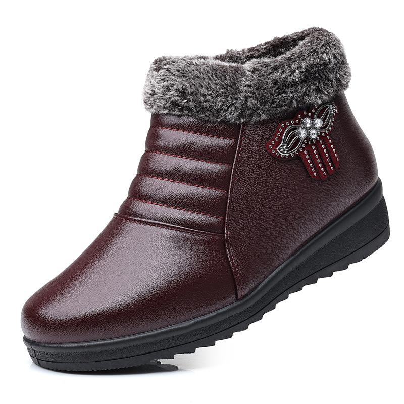 

Зимняя обувь для мам, обувь из хлопка для пожилых людей, мягкая подошва, женские полусапожки для женщин среднего и пожилого возраста, бархатные теплые сапоги, плоские хлопковые кожаные туфли 41