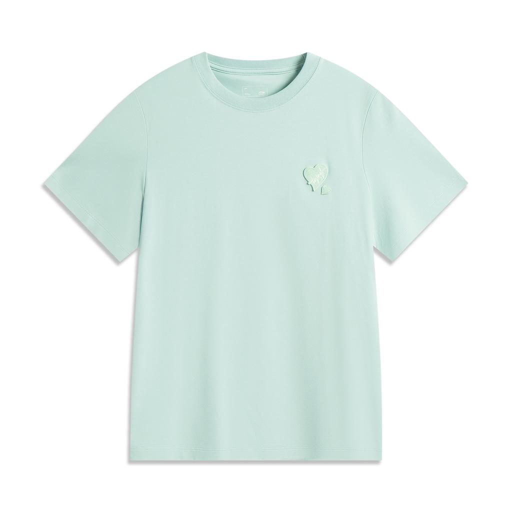 Li Ning Sports Lifestyle Series Solid Color Round Neck Comfortable Breathable Versatile Short Sleeve T-Shirt Women T-Shirts Feather-Green AHSV990-4