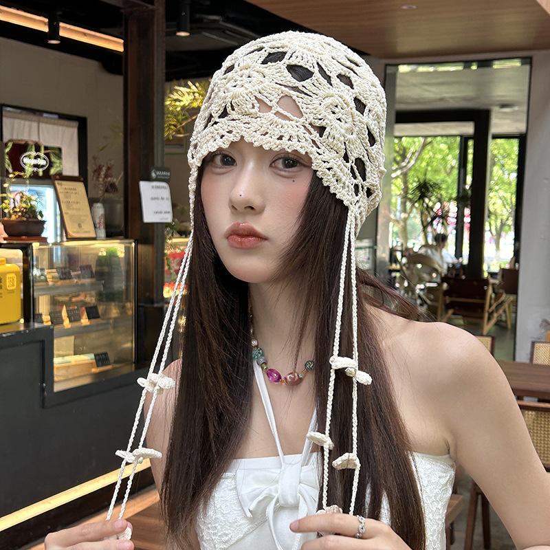 

Модная шляпа с ажурным цветочным узором, тонкая вязаная шапка на весну и лето, модная шляпа от солнца, всесезонный капюшон для волос