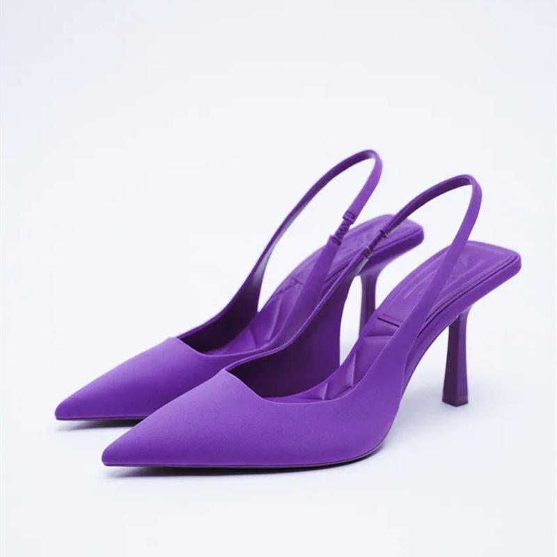Sandalias de tacón medio de punta abierta sin espalda color verde primavera talla grande para mujer