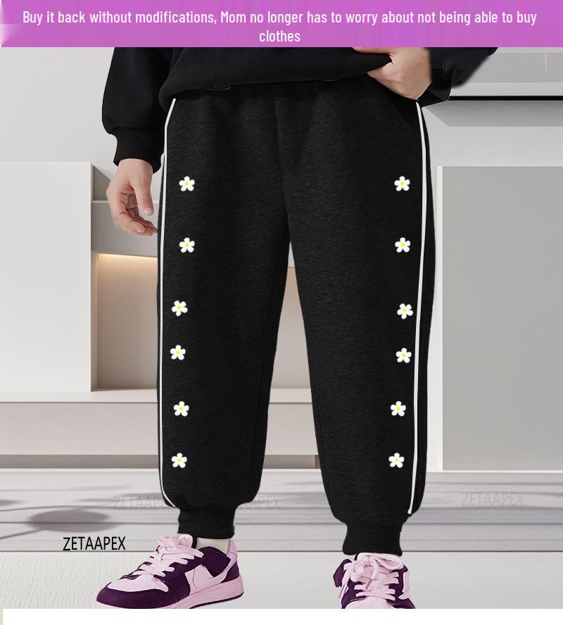 Plus Size Girls' Fleece Sweatpants - Loose, Casual Sportswear for Spring, Autumn, Winter