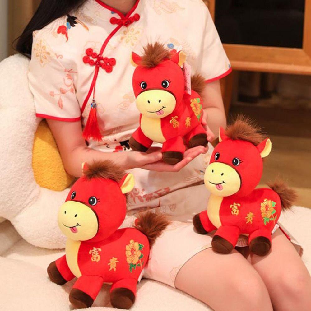 Soft Horse Mascot Stuffed Animal PP Cotton Chinese Horse Plush Doll  Chinese New Year Gift