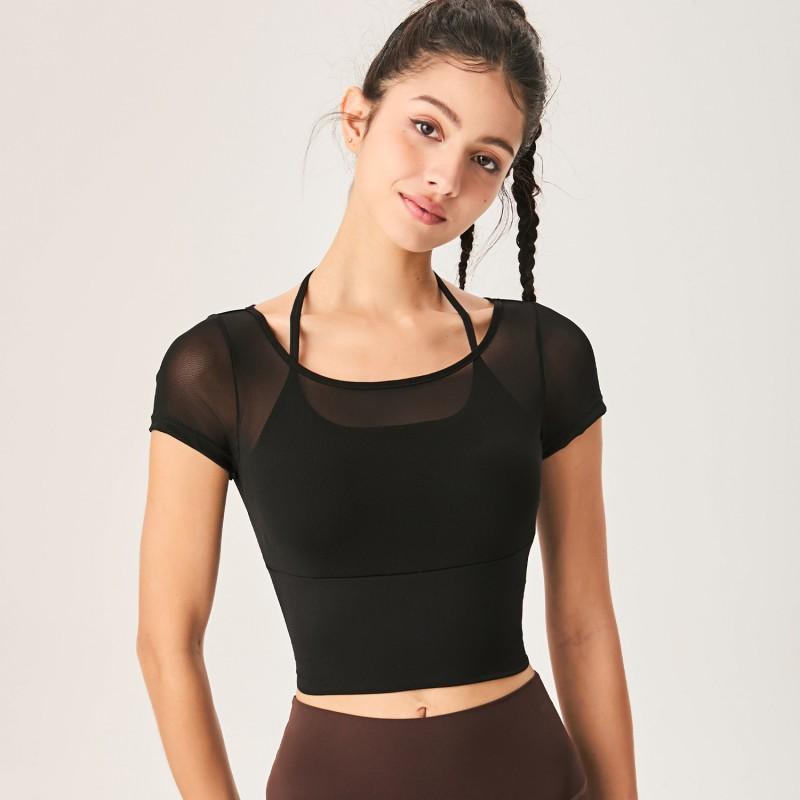 Womens Breathable Mesh Yoga Top Short Sleeve Fitness Shirt Slim Fit Running Workout Tee