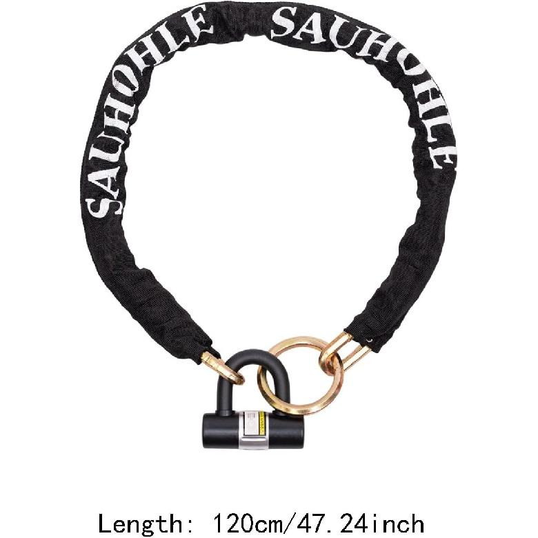 Motorcycle Chain Locks 4ft Heavy Duty Square Link Bicycle Chain Lock Gold Lock for Motorcycles, Scooters, Gates and More