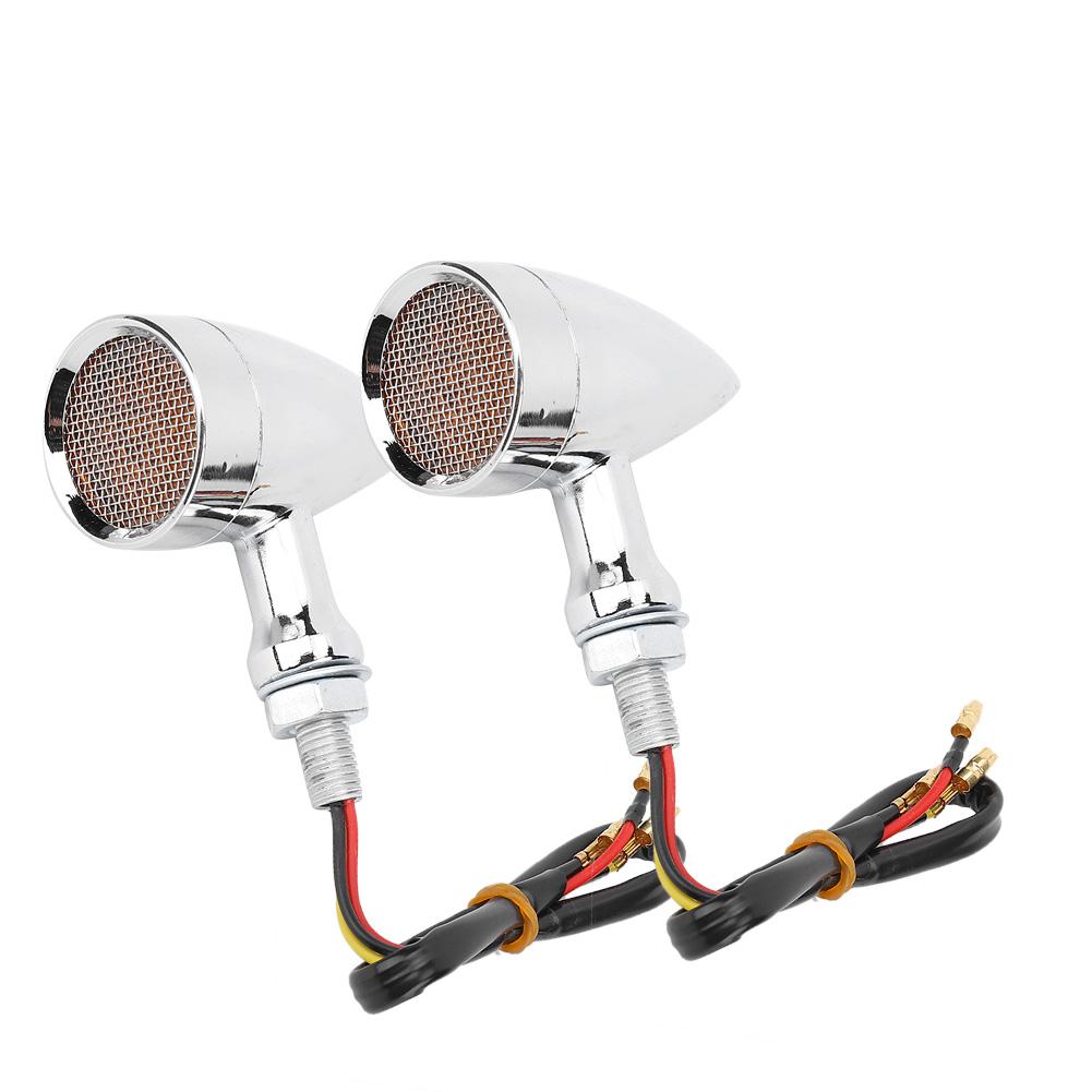 2Pcs Motorcycle Turn Signal Lamp Brake Light Vintage Grille Modification AccessoryWhite