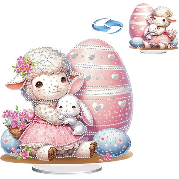 BAYUNOE DIY Diamond Art Painting Desktop Ornament Easter Handmade Double-Sided Pattern Diamond Art Decorated Tabletop Ornaments Single Sided Diamond