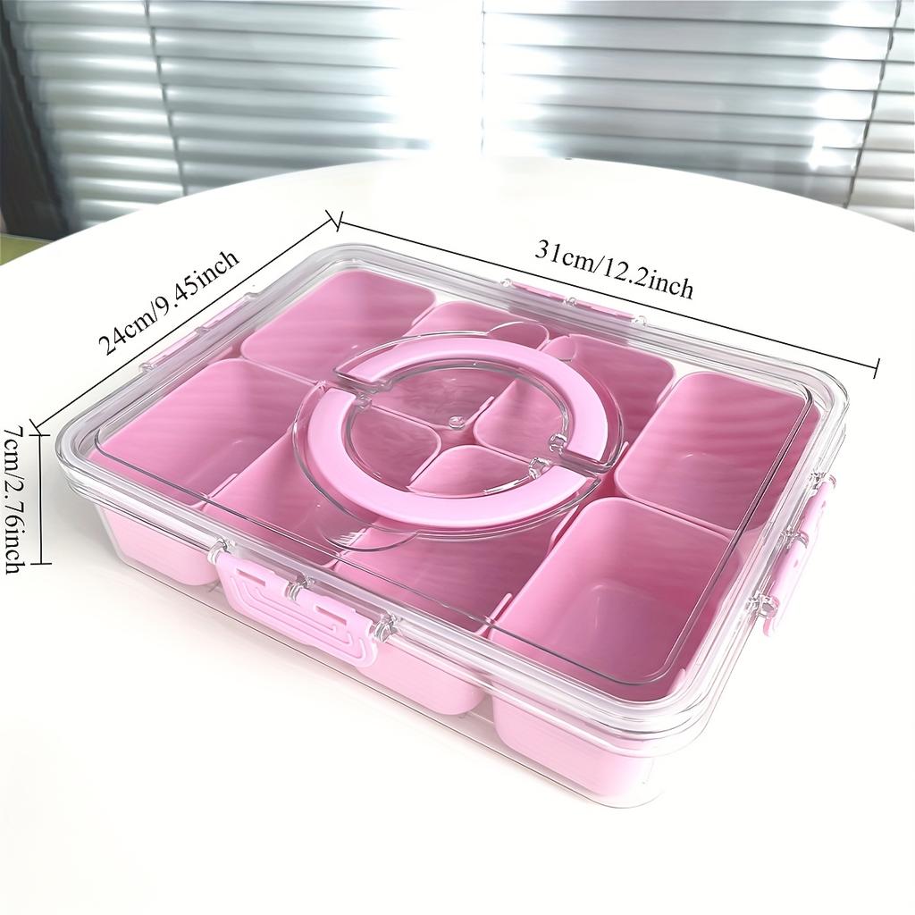 8 Grids Snack Container with Leak-Proof Lid & Handle - Portable Square Party Tray for Travel, Office, School, BBQs - Outdoor-Safe Snack Tray