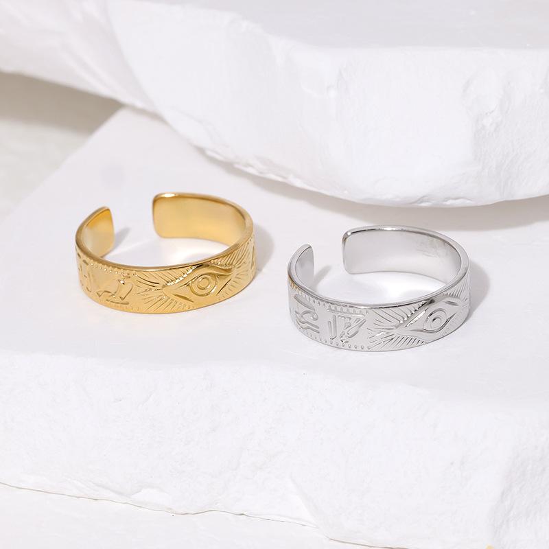 18K Gold-Plated Stainless Steel Open Ring: European & American Devil's Eye Design for Women