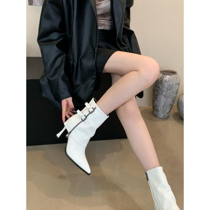 2025 European and American Autumn and Winter New Fashion Internet Celebrity Pointed Head Thin Heel Pipe Boots High Heel Temperament Women's Short Boot