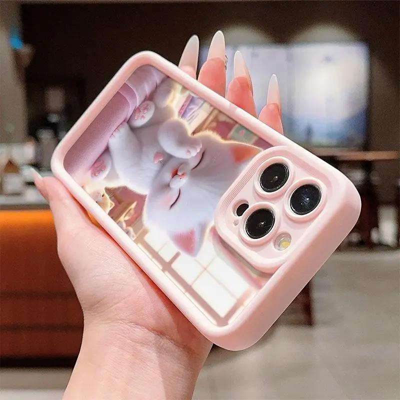 Cute pink cat pattern phone case suitable for iPhone 17 16 15 14 13 12 11 Pro/Max/Plus anti drop and shockproof back cover