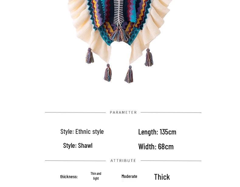Manufacturer's New Ethnic Style Ruffled Knit Shawl: Xinjiang Stripe, Sichuan-West Travel, Thick and Warm