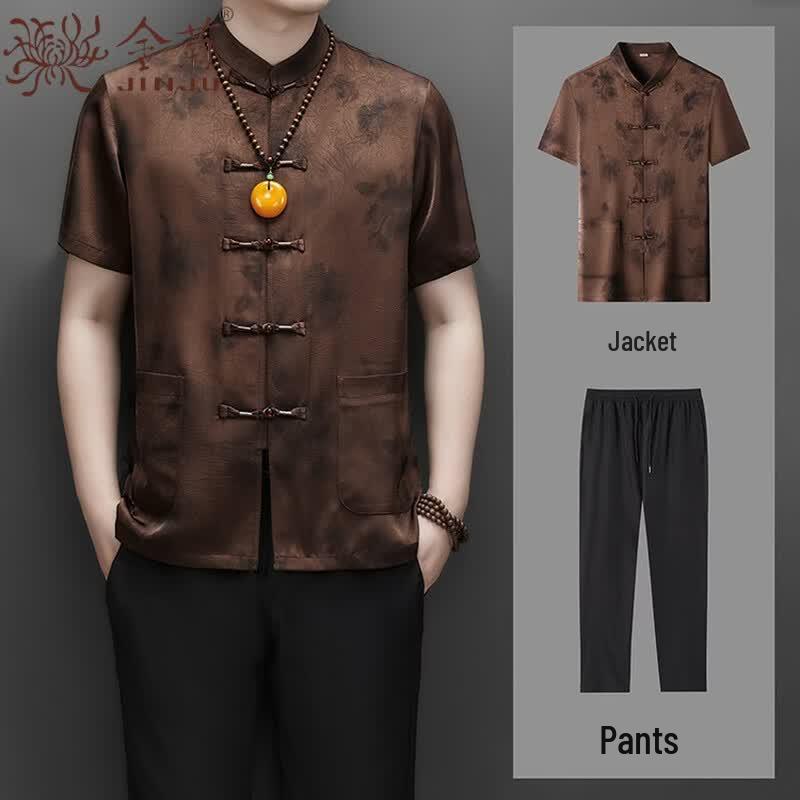 Men s Premium Chinese Style Ice Silk Tang Suit Set 43/190