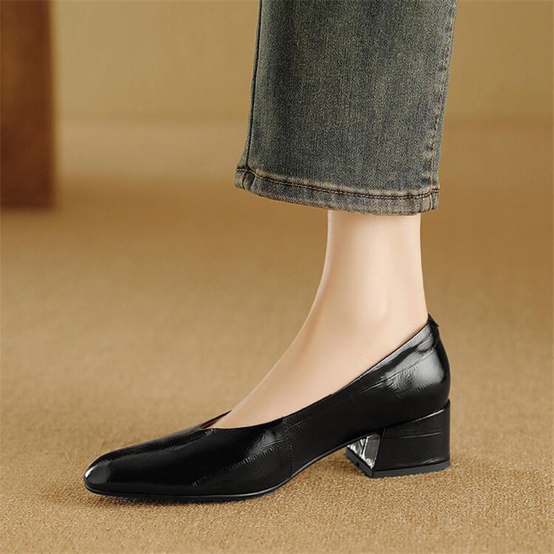 Fashion New Spring/summer Genuine Leather Shallow Shoes for Women Fashion Round Toe Women Pumps Breathable Chunky Heel Shoes Women