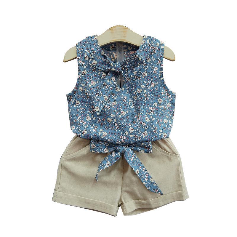 Girls Summer 0-4 Years Floral Bohemian Sleeveless Vest Shorts 2pcs Clothing Set