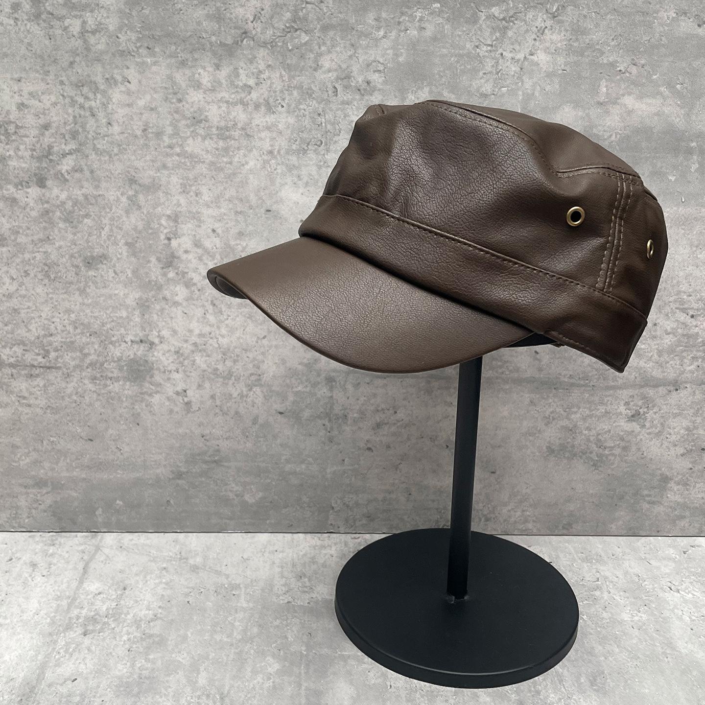 Simple Temperament Retro Pu Leather Flat Top Cap Men S And Women S Versatile Street Newsboy Hat Equestrian Hat M (56-58cm) adjustable size