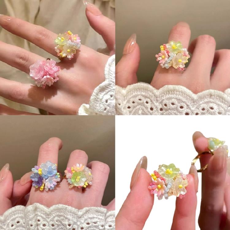 Pierścionki z Hortensjami Regulowane Biżuteria Modowa Otwierane Pierścionki Tekstura Żywicy Odpowiednie do Codziennego Noszenia lub na Specjalne Okazje