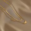 Stainless Steel Double Layer Love Necklace Women's Fashion Sense Collarbone Chain Necklace  Wholesale