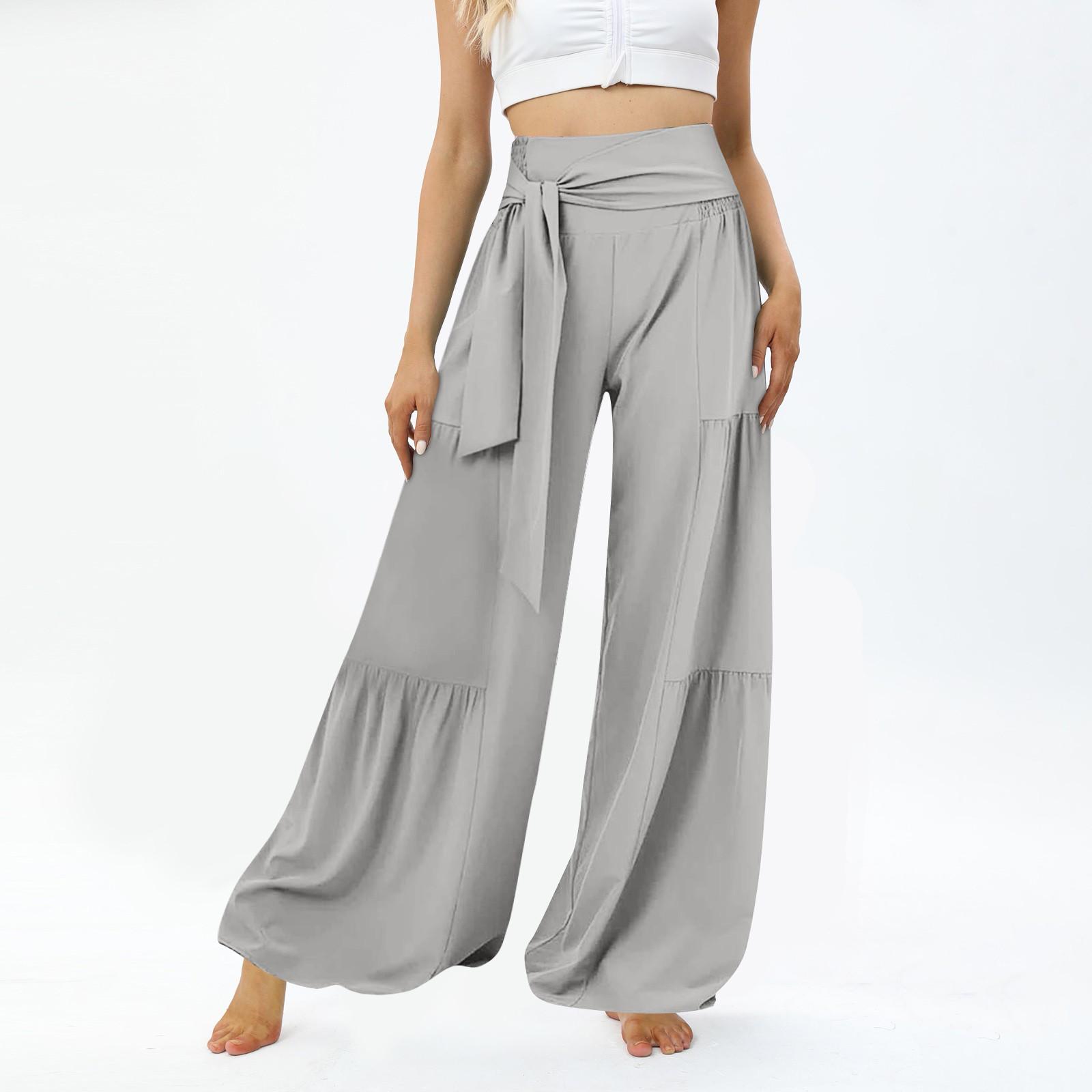 

High Waist Belt Tie Slit Wide-leg Quick-drying Casual Pants Yoga Wide-leg Pants Side Slit Summer Casual Wide-leg Pants XXL