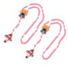 62KD 2Pieces Catholic Children Rosary Necklace Set with Crosses Pendant Acrylic Beads Neck Chain for Religious Event Gift