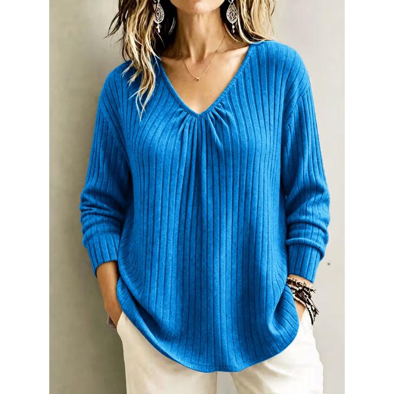 Women S Loose V Neck Long Sleeve Pullover Knit T Shirt
