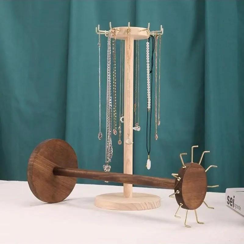 Woven Rope Solid Wood Jewelry Necklace Holder Display Stand