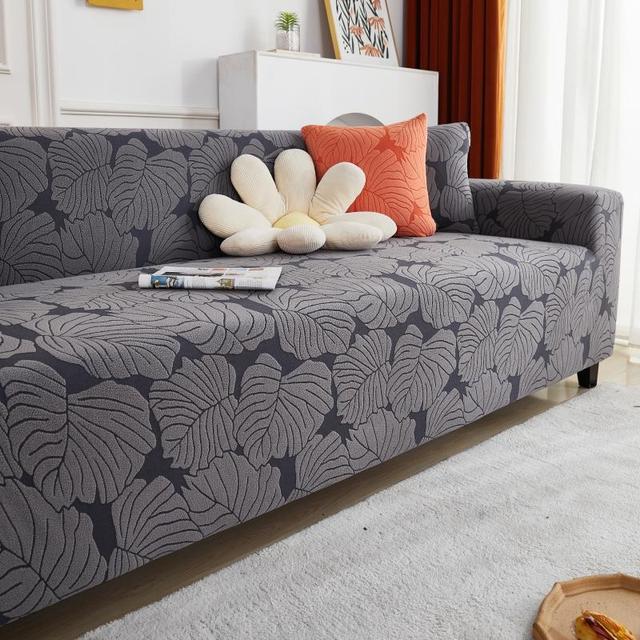 

Сплошной цвет жаккардовый чехол для дивана с кленовым листом, чехол для подушки сиденья, защита для мебели, чехол для дивана с эластичным принтом, L-образный уголок S(90-140cm)