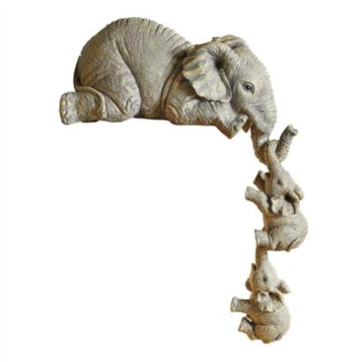 Elephant Statue Resin Decorative Elephant Shelf Sitter Mother Hanging Two Babies Figurine for Home