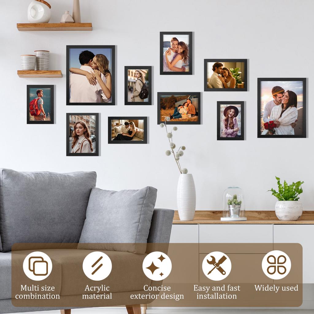 10Pack Wall Gallery Photo Frames Photo Display Hanging Holder Pictures Frame Table Top Wall Mounting Frames Commemorative Gift
