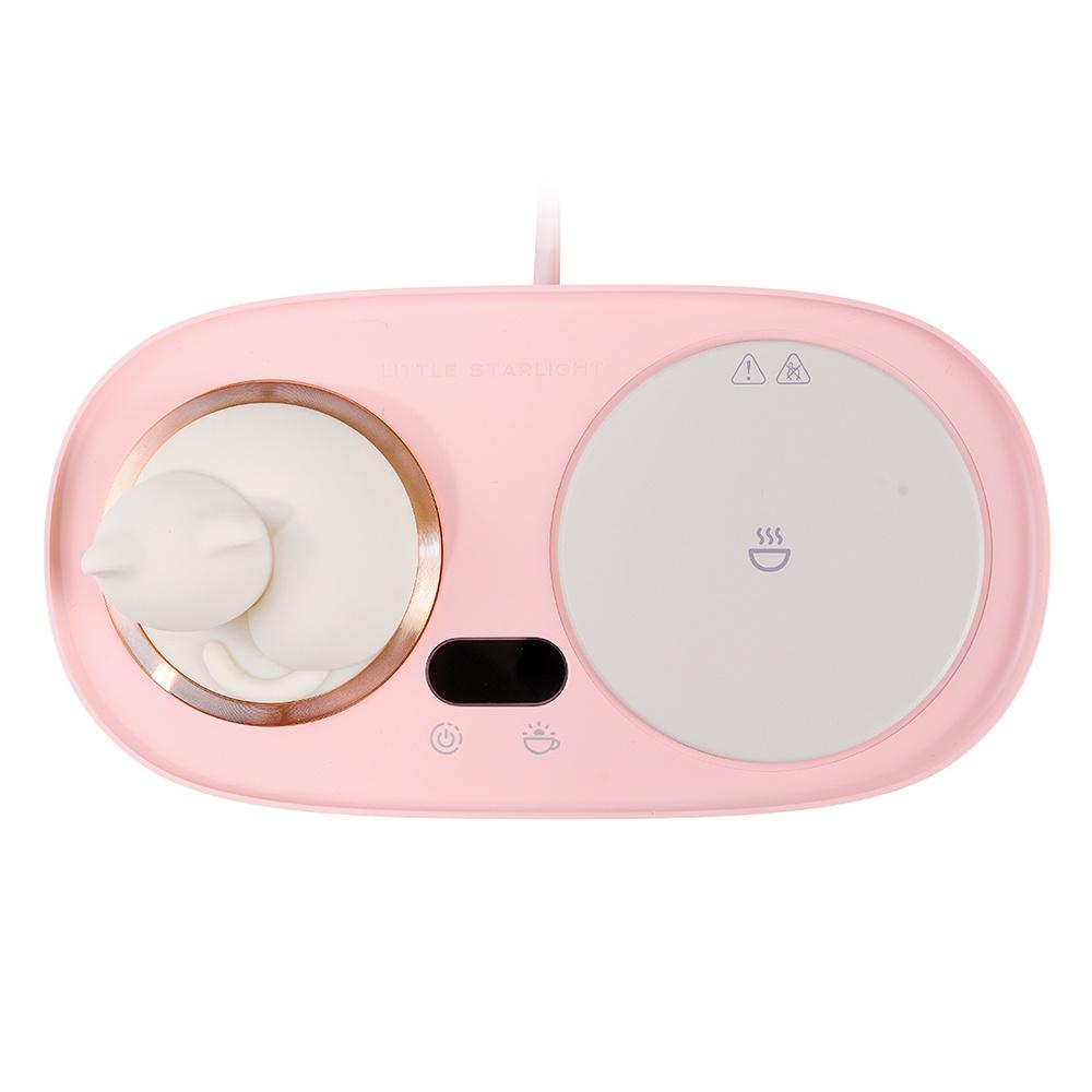 20W Thermostatic Heat Pad Electric Cup Heater Coffee Mug Warmer Cat Heating Coaster Coffee with Night Light Pink / White