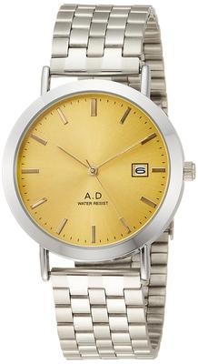 Arias Amalfidia Analog Watch, Waterproof, Date Display, Metal Band, Gold Dial, WW19037A-114, Men's Silver
