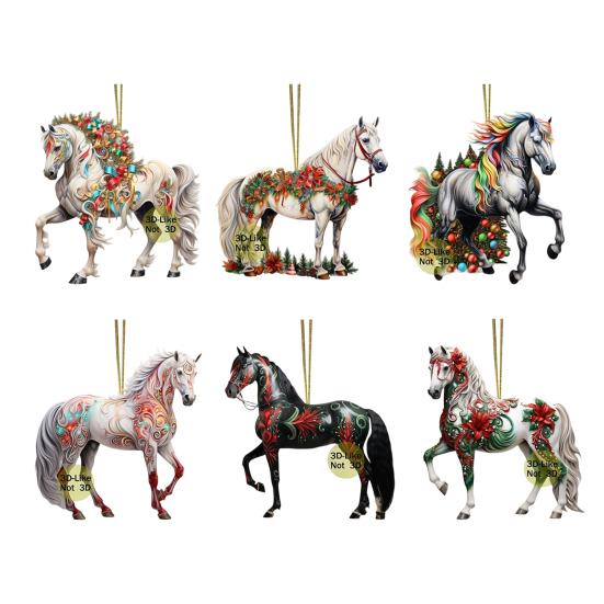 

6 шт. Рождественское украшение в виде лошади для елки, 2D акриловый подвесной декор, подарок для любителей лошадей, элегантное праздничное памятное украшение Six-piece set