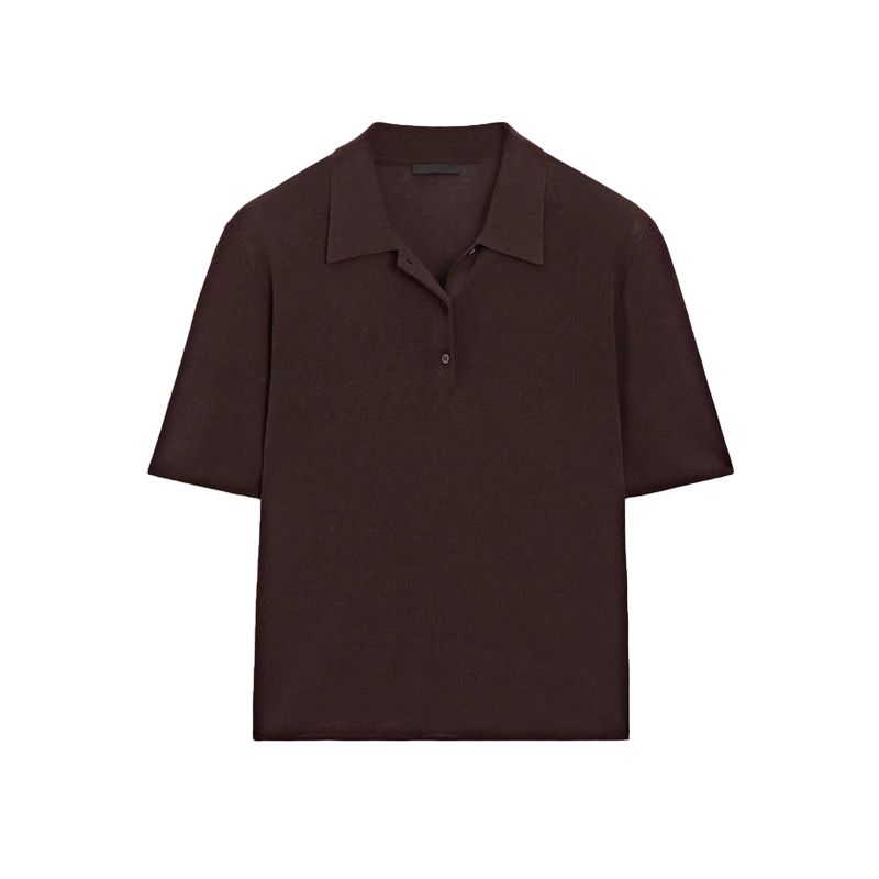 

MD Летняя женская хлопковая блузка в стиле преппи, элегантный стиль для работы, легкая трикотажная рубашка поло с коротким рукавом 5736708 Brown L