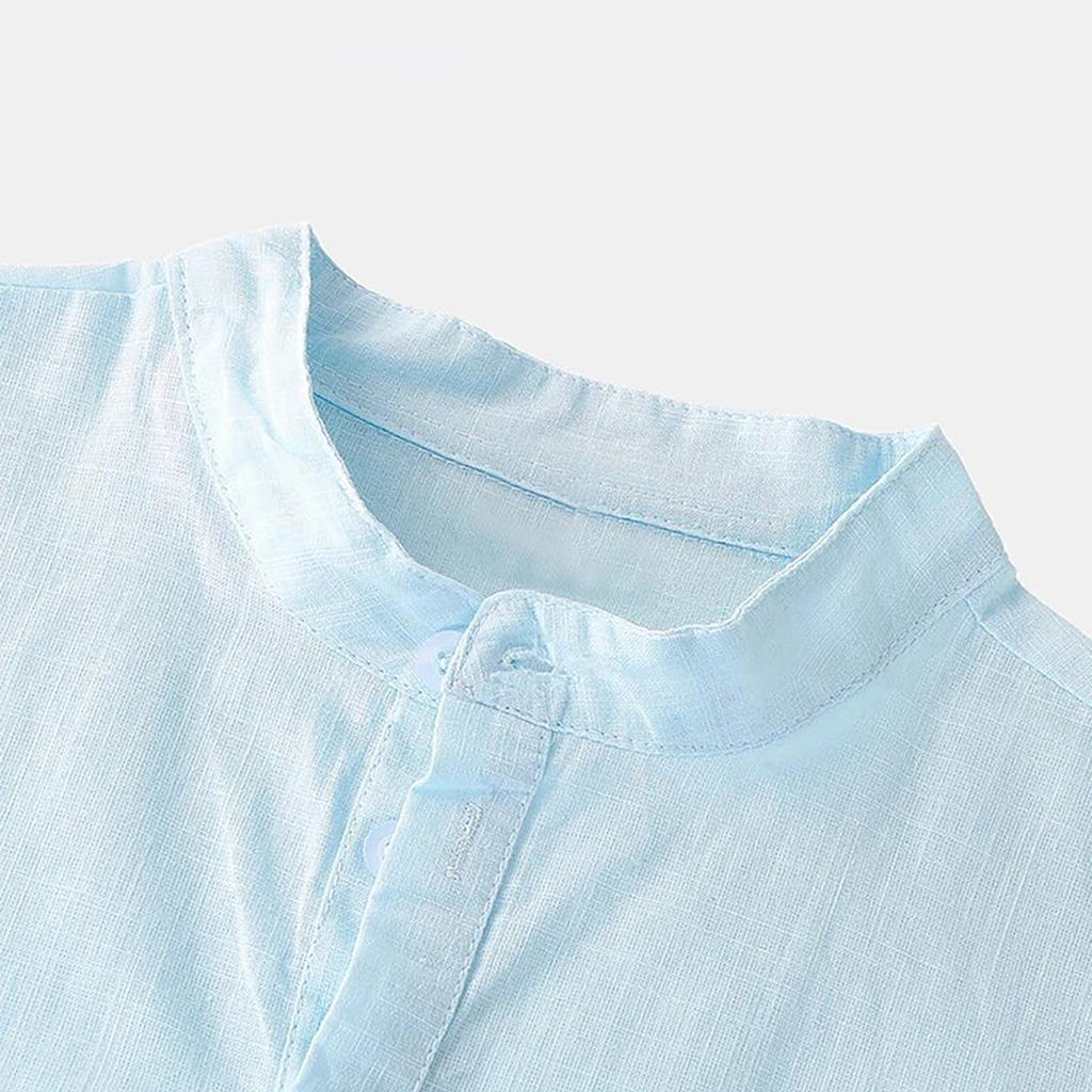 Men's Cotton Linen Shirt Regular Fit Short Sleeve V Neck Button Down Summer Shirt Beach T Shirts