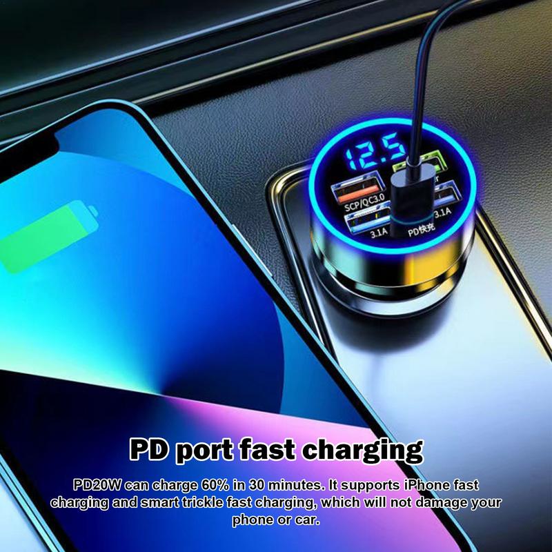 USB C Autoladegerät Schnellladung Auto-Schnelllader Schnelles Autoladegerät mit Kopf Mehrport-Legierung Multifunktionales USB-Autoladegerät für