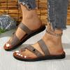 Plus Size Pu Leather Clip Toe Slippers Women Summer Beach Metal Flat Slippers Woman Fashion Soft Bottom Non Slip Slides Mujer