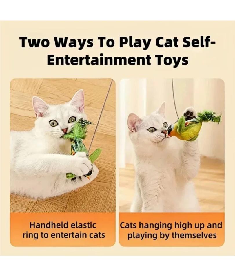 Das Haustierkatzenspielzeug imitiert den Vogelgesang, um die Katze zu unterhalten, elastisches Seil zur Linderung von Langeweile und Kratzfestigkeit, kann nicht fliegen