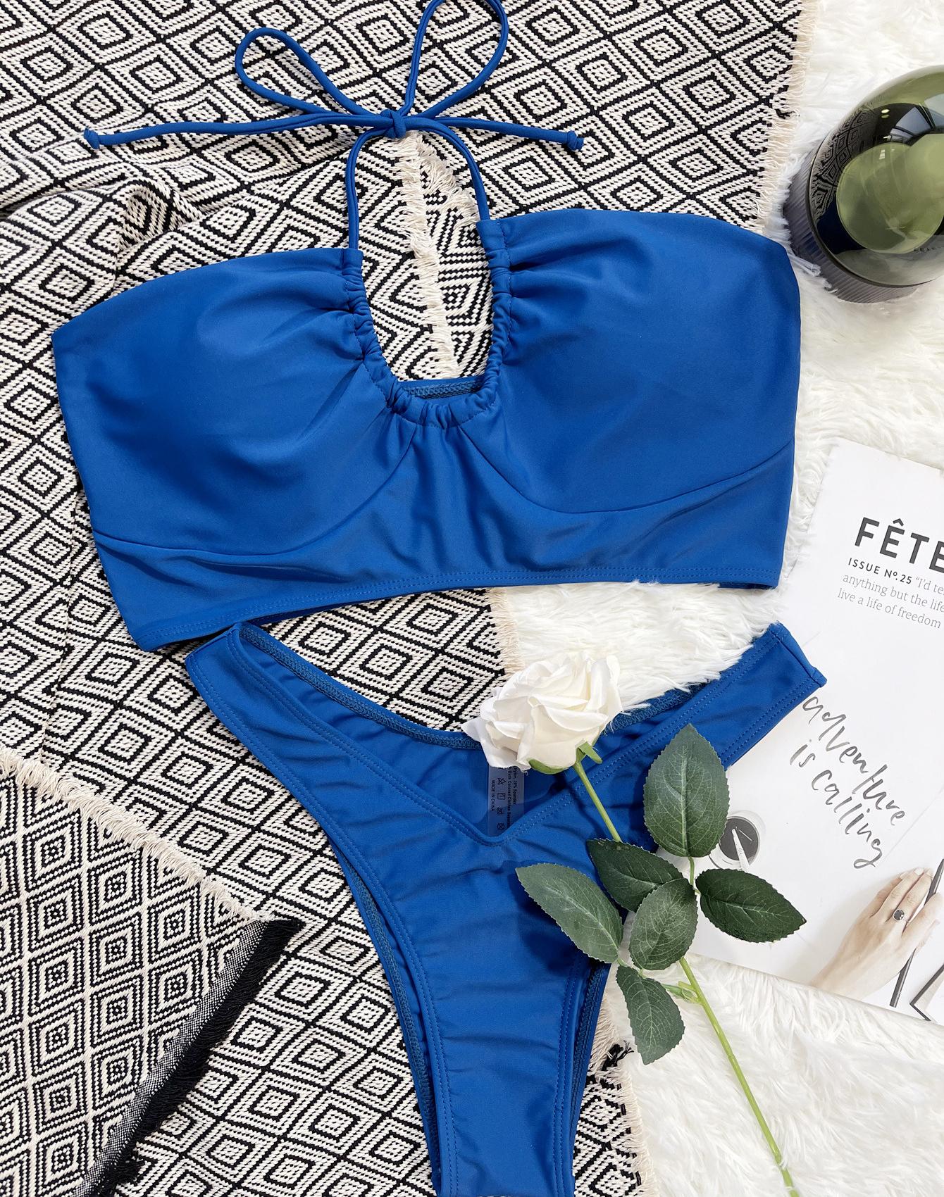 

Женский купальник синий с запахом на груди и завязкой спереди, комплект бикини, сексуальный пляжный купальник L синий