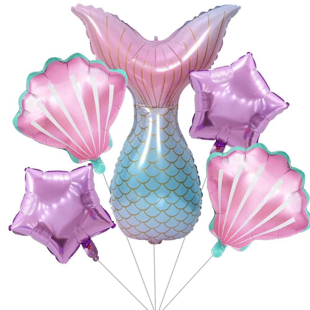 5pcs/set Mermaid Tail Shells Balloons Under the Deep Sea Mermaid Theme Party Decorations Baby Shower Girl Birthday Party Favors