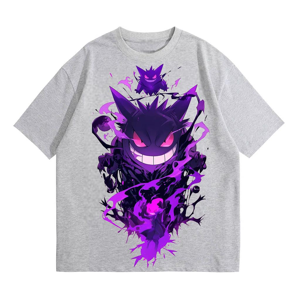 MINISO Cartoon Gengar Printed T - Shirt Summer New Unisex Y2K Harajuku Style Loose & Casual Short Sleeved Top Cotton