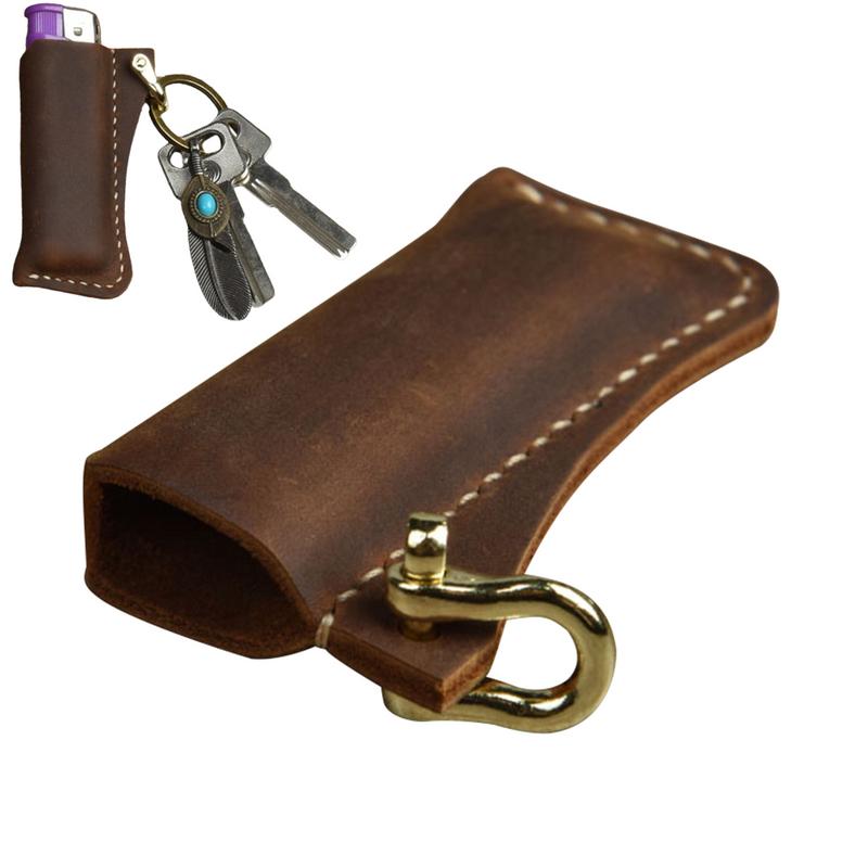 Genuine Cowhide Leather Lighters Case Holder For Cricket Lighters Sleeve Cover Leather Case With Metal Shackles