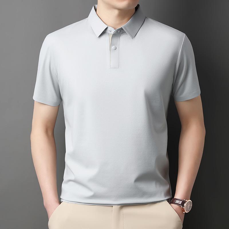 Non-Ironing And Breathable High-End Men'S Medium And Short-Sleeved Lapel Collar T-Shirt Business Casual Solid Color Polo Shirt