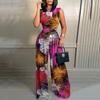 Women's Fashion Casual Summer Spring Flower Pattern Print Sleeveless O-Neck High Waist Trousers Jumpsuits & Rompers