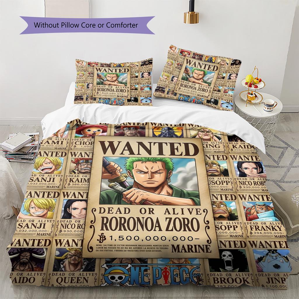 One Piece Poster Pattern Bedding Quilt Set Quilt Cover Pillowcase Home Birthday Gift(1 * Duvet Cover + 2 * Pillowcase, Without Core)