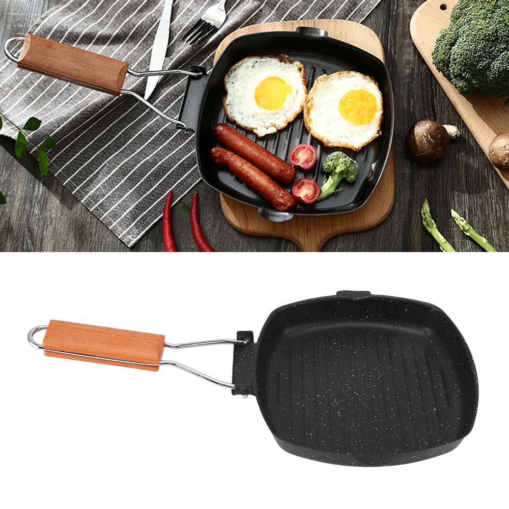 Nonstick Grill Pan Folding Handle Maifan Stone Frying Pan Energy Saving Lightweight Grilling Skillet Camping/Household
